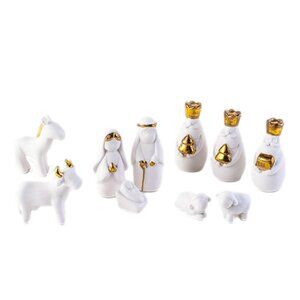 White and Gold Porcelain Christmas Nativity Set